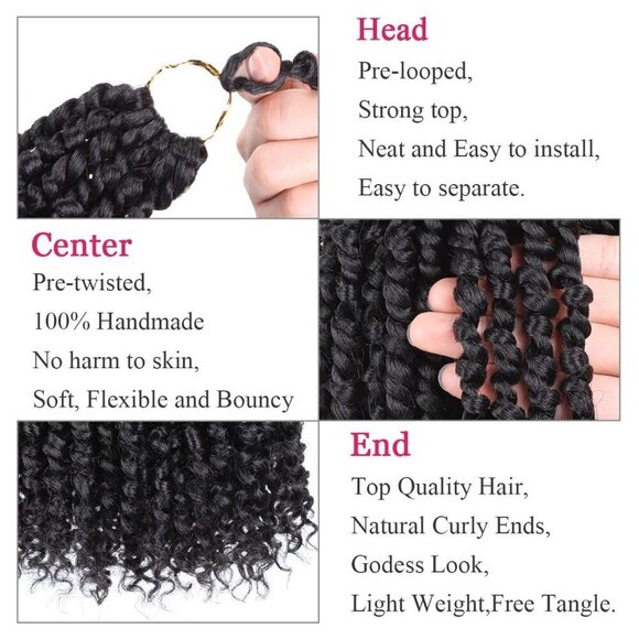 10 Inch 8 Packs Pret wisted Passion Twist Crochet Hair Natural Black Pre-looped - Picture 4 of 7